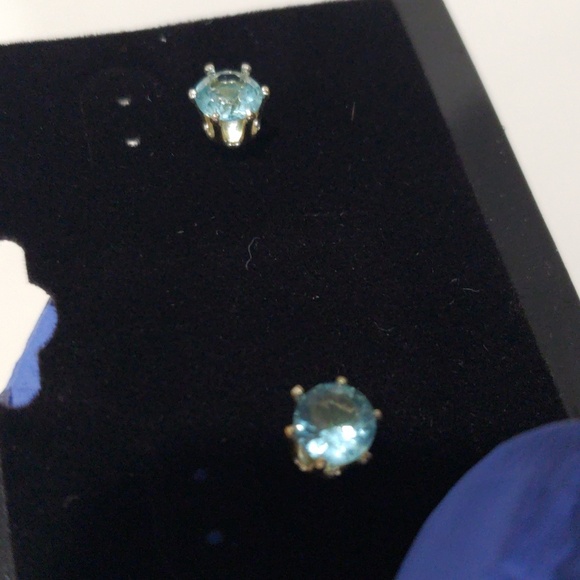 Eisenberg Ice Gold tone Sparkling Blue Crystal Stud Earrings - Women's Jewelry - Picture 6 of 8